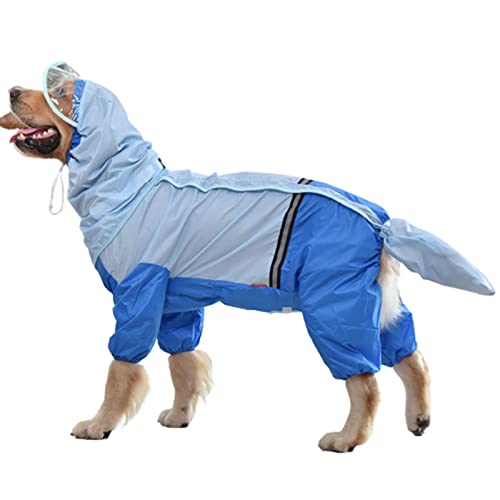 JUSHZ Regenmantel Hund Wasserdicht Regenjacke Hunderegenmantel Hunderegenjacke Hunderegenmantel Regenmantel Große Hunde Kapuze Mit Beinen Mit Abschleppöse Reflektierender Cursor (5XL,Blue) von JUSHZ