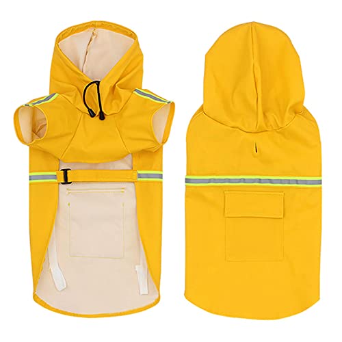 JUSHZ Regenmantel Hund Wasserdicht Regenjacke Hunderegenmantel Hunderegenjacke Hunderegenmantel Regenmantel Klein Große Hunde Kapuze Poncho Reflektierender Streifen Winddicht Mit Kapuze (4XL,Yellow) von JUSHZ