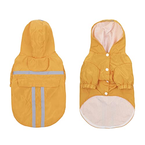 Regenmantel Hund Wasserdicht Regenjacke Hunderegenmantel Hunderegenjacke Hunderegenmantel Regenmantel Klein Kapuze Mit Beinen Regencape Für Haustiere Reflektierender Streifen (XL,Yellow) von JUSHZ