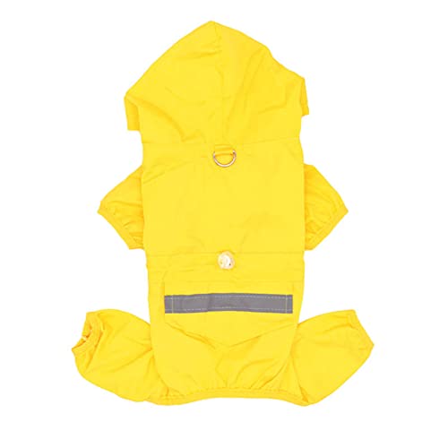 Regenmantel Hund Wasserdicht Regenjacke Hunderegenmantel Hunderegenjacke Hunderegenmantel Regenmantel Klein Mit Beinen Kleidung Mit Kapuze Schleppschnalle Reflektierender Streifen (2XL,Yellow) von JUSHZ