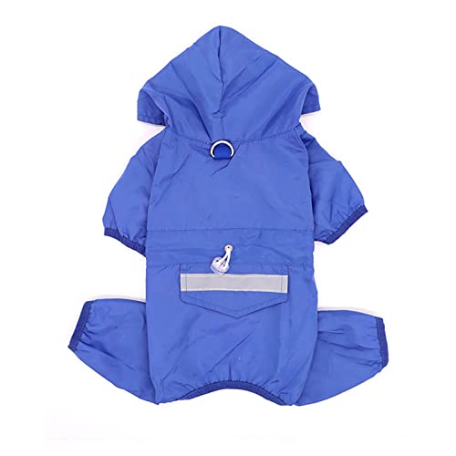 JUSHZ Regenmantel Hund Wasserdicht Regenjacke Hunderegenmantel Hunderegenjacke Hunderegenmantel Regenmantel Klein Mit Beinen Kleidung Mit Kapuze Schleppschnalle Reflektierender Streifen (XL,Blue) von JUSHZ