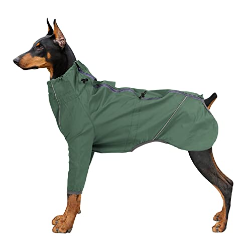 Regenmantel Hund Wasserdicht Regenjacke Hunderegenmantel Hunderegenjacke Regenmantel Große Hunde Kapuze Mit Beinen Hundejacke Herbst Winddicht Regenfest Schneeschutz (2XL,Green) von JUSHZ