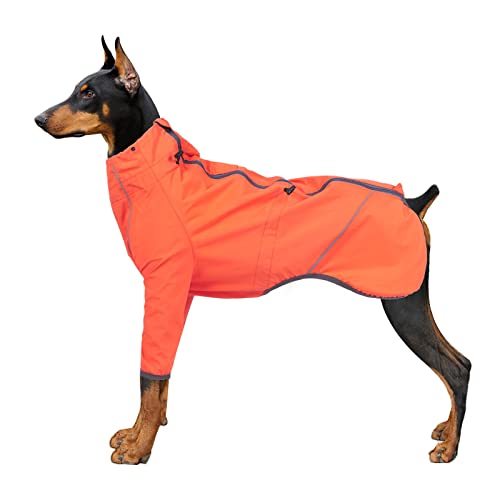 Regenmantel Hund Wasserdicht Regenjacke Hunderegenmantel Hunderegenjacke Regenmantel Große Hunde Kapuze Mit Beinen Hundejacke Herbst Winddicht Regenfest Schneeschutz (2XL,orange) von JUSHZ