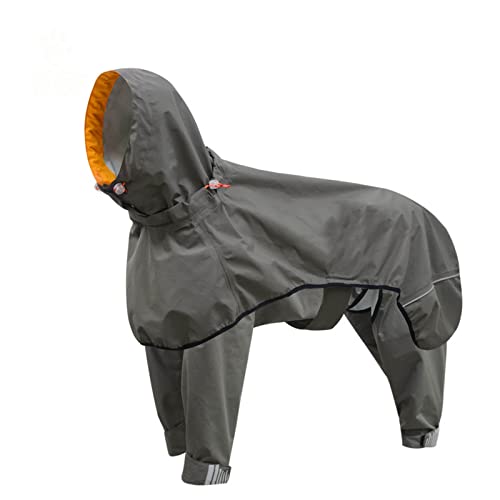 Regenmantel Hund Wasserdicht Regenjacke Hunderegenmantel Hunderegenjacke Regenmantel Große Hunde Mit Beinen Haustier-Regenmantel Kapuze Verstellbarer Reserviertes Zugseilloch (M,Grey) von JUSHZ