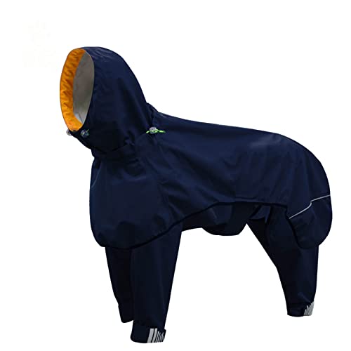 Regenmantel Hund Wasserdicht Regenjacke Hunderegenmantel Hunderegenjacke Regenmantel Große Hunde Mit Beinen Haustier-Regenmantel Kapuze Verstellbarer Reserviertes Zugseilloch (XL,Blue) von JUSHZ