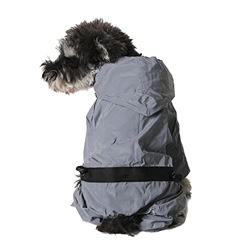 JUSHZ Regenmantel Hund Wasserdicht Regenjacke Hunderegenmantel Hunderegenjacke Regenmantel Klein Hunde Kapuze Mit Beinen Katzen-Poncho Haustiermantel Reflektierende Hals-Traktionsloch (18,Grey) von JUSHZ