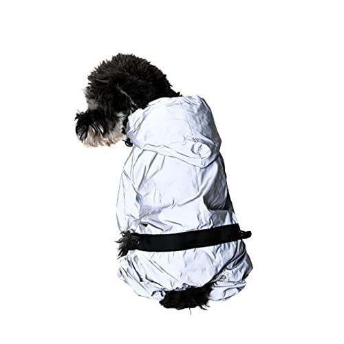 JUSHZ Regenmantel Hund Wasserdicht Regenjacke Hunderegenmantel Hunderegenjacke Regenmantel Klein Hunde Kapuze Mit Beinen Katzen-Poncho Haustiermantel Reflektierende Hals-Traktionsloch (L,Silver) von JUSHZ