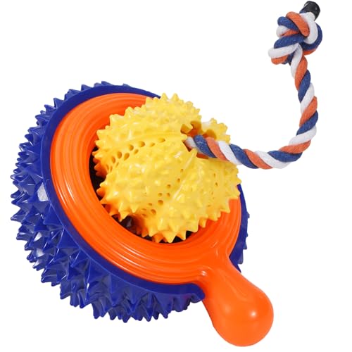 JUSTYEZI 3-in-1-Hundespielzeug, Kauspielzeug für Haustiere, Futternapf, reduziert Angst, interaktives Hunde-Puzzle-Spielzeug (blaue Muschel und gelber Ball) von JUSTYEZI