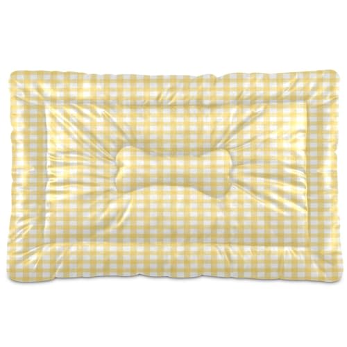 JUZIHAI Hundebett, Gingham-Muster, mit rutschfester Unterseite, waschbar, weich, für kleine, mittelgroße und große Hunde, 61 x 45,7 cm, Gelb JUZIHAI Hundebett, Gingham-Muster, mit rutschfester Unterseite, waschbar, weich, für kleine, mittelgroße und große Hunde, 61 x 45,7 cm, Gelb von JUZIHAI