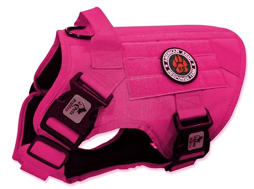 Taktisches Hundegeschirr für große Hunde, kein Ziehen, Hundeweste im Militärstil mit Griff und 2 Metall-Leinenclips, strapazierfähiges Gewebe mit regendichter und verstellbarer Passform, Rosa (L) von JVA Pro