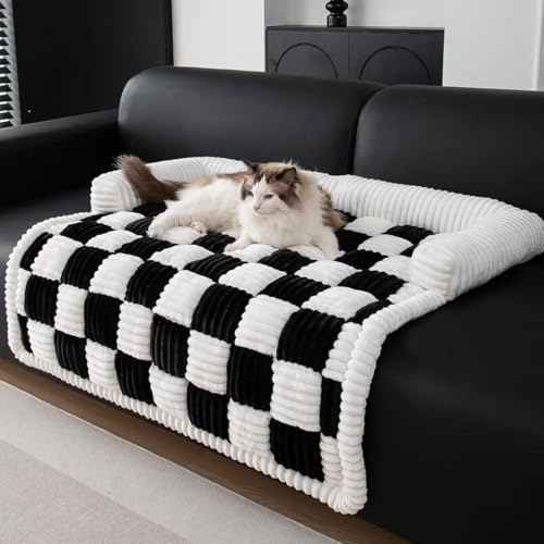 Hundebett-Bezug, Haustier-Couchbezug für Sofa, Bettmatte, Möbelschutz für Hunde und Katzen, waschbar, rutschfeste Unterseite, gemütliches quadratisches Karo, passend für große und mittelgroße Hundebett-Bezug, Haustier-Couchbezug für Sofa, Bettmatte, Möbelschutz für Hunde und Katzen, waschbar, rutschfeste Unterseite, gemütliches quadratisches Karo, passend für große und mittelgroße von JVDOIT