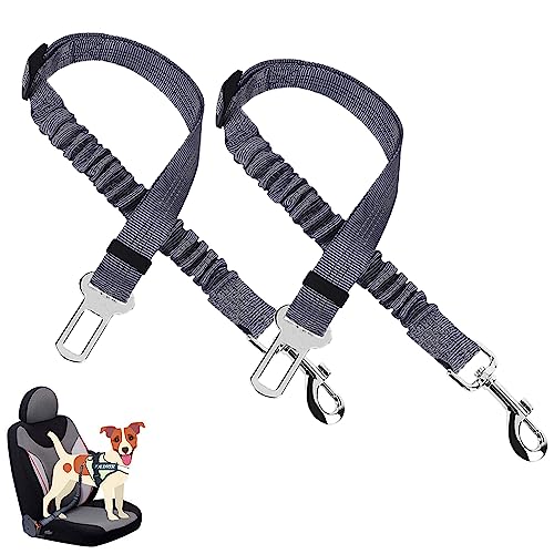 JVHLOV 33.07inch, 2 Stück Hunde Sicherheitsgurt, Hundesicherheitsgurt Sicherheitsgeschirr für Auto, Reflektierendem Elastischem Nylon-Bungee, Hunde Anschnallgurt für Alle Hundegrößen(Grau) von JVHLOV