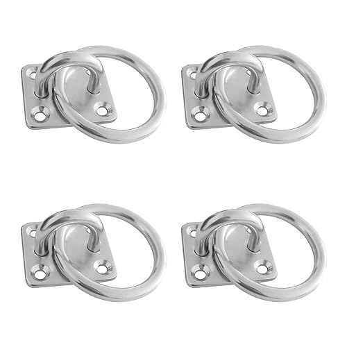 JVHLOV 4 Stück Anbindering verzinkt mit Anschraubplatte Ring, Augplatte mit Ring Anbindering zum Anschrauben Decksplatte, für Anbindung Pferde Barrenring Krippenring Anbindehaken von JVHLOV
