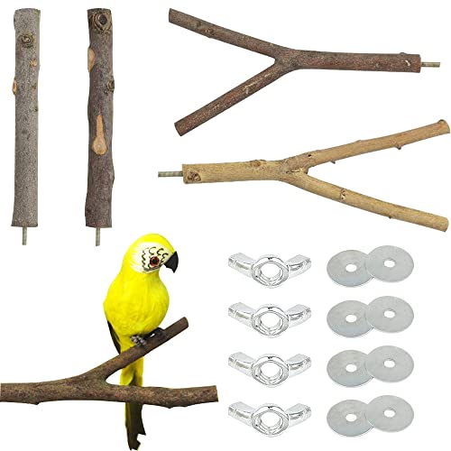 JVHLOV 4 Stück Natur Sitzstangen Set für Vögel, Gebogene Naturholz Sitzstangen, Vogelstange aus Holz, für Wellensittich Nymphensittich Kanarienvogel von JVHLOV