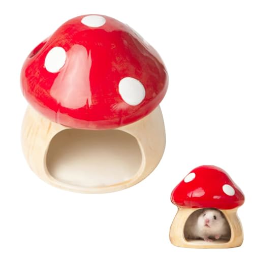 JVHLOV Hamster Hideout Ceramic, Mushroom Hideout Hut with Food Bowl Set, All-Season Cool Bed for Dwarf Hamsters, Gerbils, Mice, and Golden Hamsters, Durable Ceramic Hamster House for Small Pets von JVHLOV