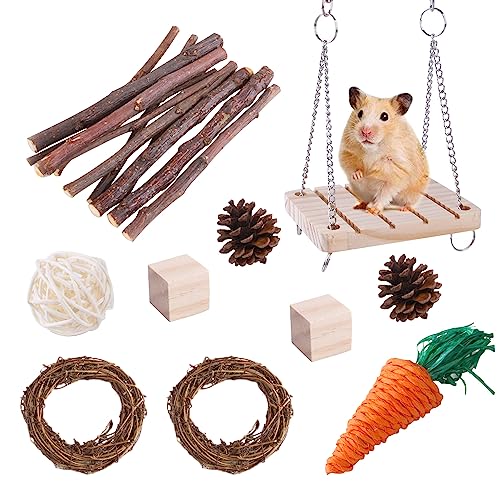 JVHLOV Hamster Kauspielzeug 10 Stück Natürliches Kiefernholz aus Holz, Hamster-Kauspielzeug-Set für kleine Tiere, für Meerschweinchen, Chinchillas, Rennmäuse, Mäuse, Ratten, Maus von JVHLOV
