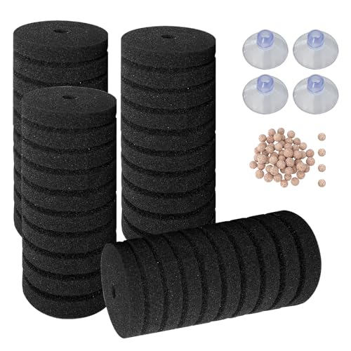 JVNZAM 4 x Filterschwämme für Aquarium-Schwammfilter, ultra-leiser Filter für Verunreinigungen mit Biofilter-Medienkugeln und 4 großen Saugnäpfen für Aquarien von JVNZAM