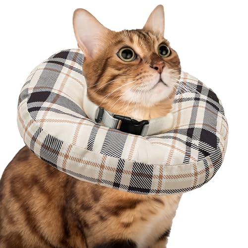 JVVGPET Katzenkegelhalsband, weich, verstellbar, kariert, elisabethanisches Katzen-Genesungshalsband nach Operationen, um Lecken und Kratzen der Wunde zu verhindern, passend für kleine, mittelgroße JVVGPET Katzenkegelhalsband, weich, verstellbar, kariert, elisabethanisches Katzen-Genesungshalsband nach Operationen, um Lecken und Kratzen der Wunde zu verhindern, passend für kleine, mittelgroße von JVVGPET