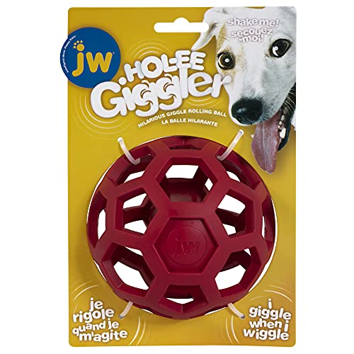 JW HOL-ee Giggler Hundeball mit Kicherklang, interaktives Leckerli-Spielzeug für Hunde, rot von JW