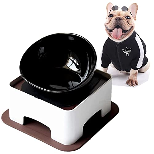 JWPC Bulldoggen-Futternapf, rutschfest, für Hunde und Katzen, Abnehmbarer Gummi-Futternapf, steril, geneigt, mit abgeschrägter Basis (Schwarz(Keramik), 1.5 Cup) von JWPC