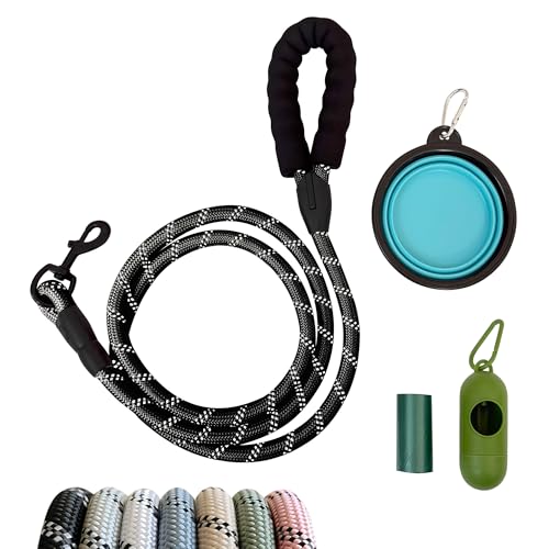 JPWET 4-teiliges Hundetrainingsleinen-Set – 1,8 m lange Leinen mit weich gepolstertem Griff, strapazierfähiger, reflektierender Haken, faltbarer Reisenapf und auslaufsichere Kotbeutel und Spender für von JWPET