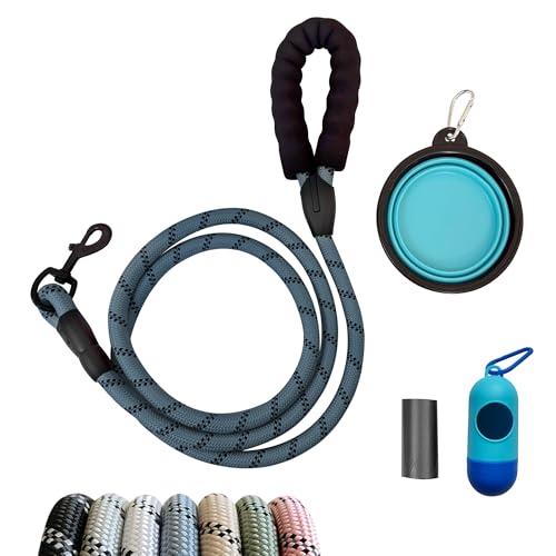 JPWET Hundetrainingsleine, 1,8 m lange Leine mit weich gepolstertem Griff, strapazierfähiger, reflektierender Haken, faltbarer Reisenapf und auslaufsichere Kotbeutel und Spender, für Hunde, 4-teilig von JWPET