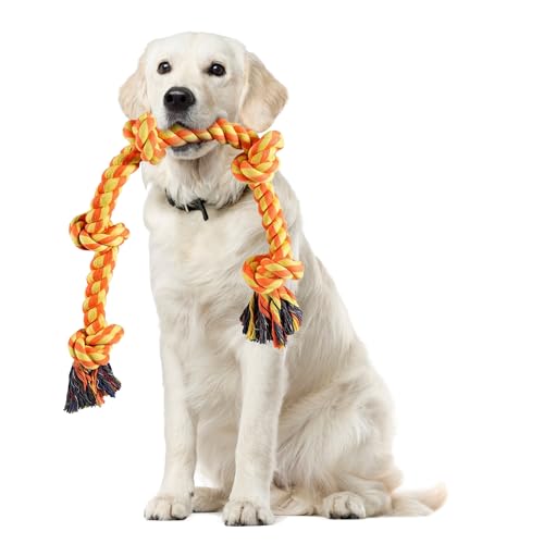 JWPET Unzerstörbares Hundespielzeug aus Seil, 95 cm, robustes Kauspielzeug für große und mittelgroße Hunde, 5 Knoten, Tauziehspielzeug für die Zahnreinigung, sicheres interaktives Hundespielzeug aus JWPET Unzerstörbares Hundespielzeug aus Seil, 95 cm, robustes Kauspielzeug für große und mittelgroße Hunde, 5 Knoten, Tauziehspielzeug für die Zahnreinigung, sicheres interaktives Hundespielzeug aus von JWPET