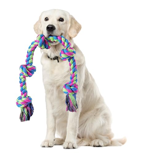 JWPET Unzerstörbares Hundespielzeug aus Seil, 95 cm, robustes Kauspielzeug für große und mittelgroße Hunde, 5 Knoten, Tauziehspielzeug für die Zahnreinigung, sicheres interaktives Hundespielzeug aus JWPET Unzerstörbares Hundespielzeug aus Seil, 95 cm, robustes Kauspielzeug für große und mittelgroße Hunde, 5 Knoten, Tauziehspielzeug für die Zahnreinigung, sicheres interaktives Hundespielzeug aus von JWPET