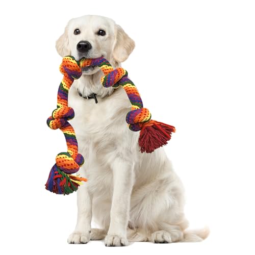 JWPET Unzerstörbares Hundespielzeug aus Seil, 95 cm, robustes Kauspielzeug für große und mittelgroße Hunde, 5 Knoten, Tauziehspielzeug zur Zahnreinigung, sicheres interaktives Hundespielzeug aus 100 JWPET Unzerstörbares Hundespielzeug aus Seil, 95 cm, robustes Kauspielzeug für große und mittelgroße Hunde, 5 Knoten, Tauziehspielzeug zur Zahnreinigung, sicheres interaktives Hundespielzeug aus 100 von JWPET