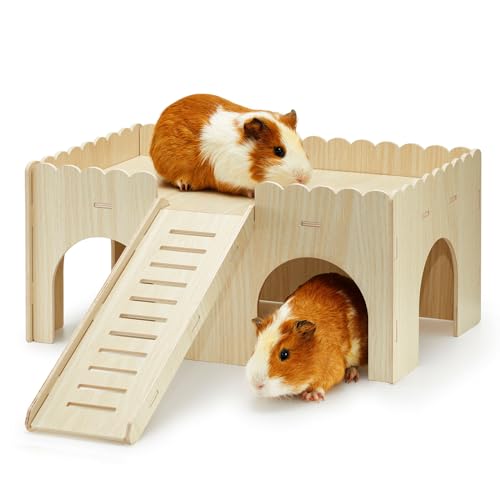 JWShang Großes Meerschweinchenhaus aus Holz, Meerschweinchenversteck Hütte mit Höhlentreppe, Abnehmbares Meerschweinchenschloss mit Rampe, Kleintierhaus Lebensraum 4 Eingänge für Ratte Hamster Igel JWShang Großes Meerschweinchenhaus aus Holz, Meerschweinchenversteck Hütte mit Höhlentreppe, Abnehmbares Meerschweinchenschloss mit Rampe, Kleintierhaus Lebensraum 4 Eingänge für Ratte Hamster Igel von JWShang