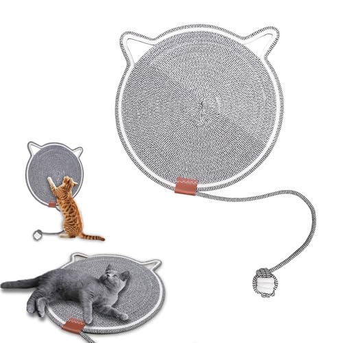 Katzen Kratzmatte, Kratzbretter Katze, Kratzteppich Katze, Katzen Kratzbrett, Natürliche Katzenkratzbretter Sisal Teppich Katzen 50cm, Widerstandsfähig Katzen Zubehör (Grau, M-42cm) von JWTEEE