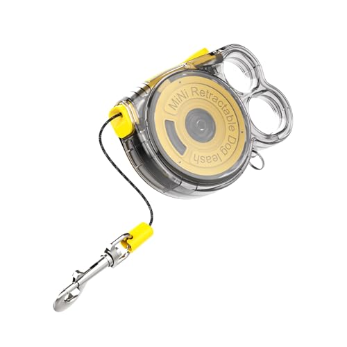 JWWYJ Einziehbare Hundeleine, 3 m starkes Nylonband, leicht, tragbar, einhändig, nur 10,5 mm Länge, 98 g, anwendbar für Haustiere kleiner Hunde – (klein, gelb) von JWWYJ
