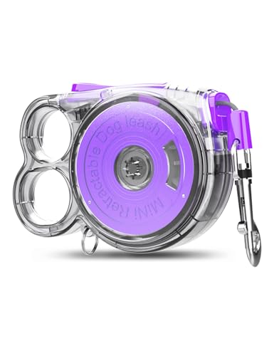JWWYJ Einziehbare Hundeleine, 3 m starkes Nylonband, leicht, tragbar, einhändig, nur 10,5 mm Länge, 98 g, anwendbar für Haustiere kleiner Hunde – (klein, violett) von JWWYJ