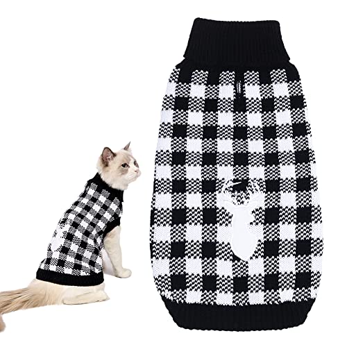 JXINLODGEG Weihnachten Hund Pullover Xmas Pet Costume Gifts Pet Dog Holiday Sweater Checked Puppy Clothing White and Black Striped Pet Winter Knitwear Pet Warm Clothes Strickpullover Pyjama Outfit von JXINLODGEG
