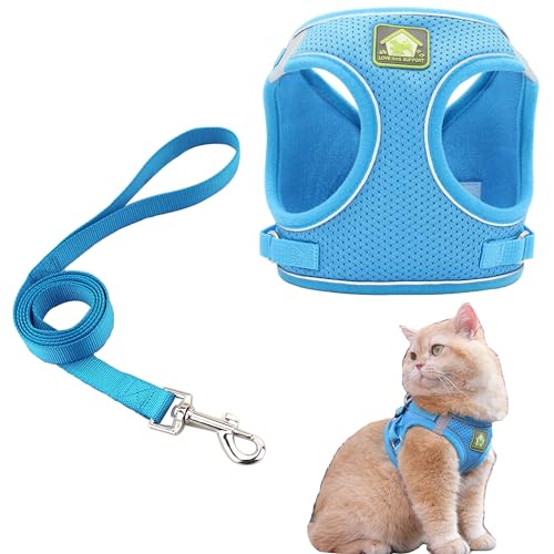 Soft Small Dog Harness and Leash Set Step in Air Mesh Puppy Harness Leash Reflective Adjustable Puppy Vest for Small Dogs Cats.(Blue, S) von JXINLODGEG