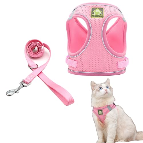 Soft Small Dog Harness and Leash Set Step in Air Mesh Puppy Harness Leash Reflective Adjustable Puppy Vest for Small Dogs Cats.(Pink, S) von JXINLODGEG