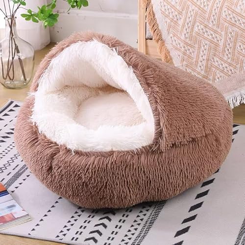 JXJXJX Cave Companion Haustierbett, orthopädische Höhle zum Stressabbau, für Hunde und Katzen (maschinenwaschbar, verstellbare Öffnung, angstreduzierendes Design) (Braun, Größe M, 60 cm) von JXJXJX