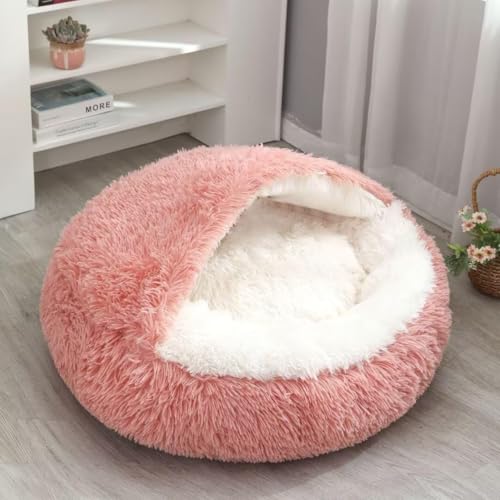 JXJXJX Cave Companion Haustierbett, orthopädische Höhle zum Stressabbau, für Hunde und Katzen (maschinenwaschbar, verstellbare Öffnung, angstreduzierendes Design) (Rosa, L-65 cm) von JXJXJX