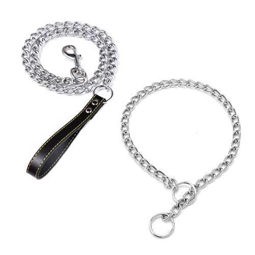 JXPXJMY 2 Stück Haustierleinen Set, Edelstahl-Trainingsseil (1200 mm), Halsband (400 mm), Geeignet für alle Arten Von Großen und Mittelgroßen Hunden von JXPXJMY