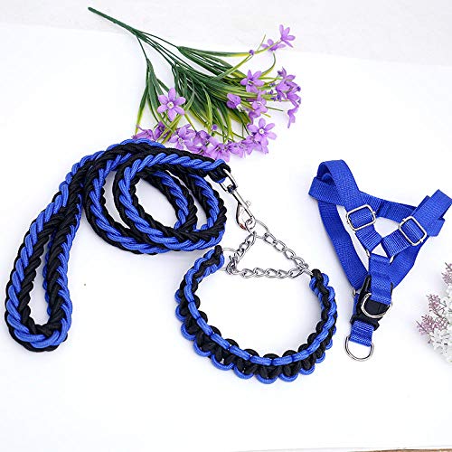 Gurt-Rollleine 5M Kleine, Mittlere Und Große Hundehundekette Brustgeschirr Set Halsband Hundeleine-Schwarz Blau_M-Dreiteiliger Anzug von JXX