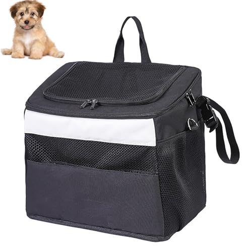 Hundekäfig, Hunde Fahrradkorb, Faltbar, Abnehmbar, Reflektierende Streifen, 2 Seitliche Aufbewahrungstaschen, Haustier-Reisetasche für Kleine Hunde(Color:Black+White) von JXYQZD