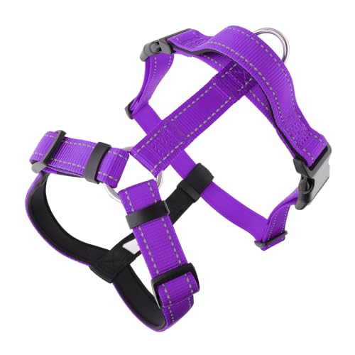 Hundegeschirr Mittelgroße Hunde, Anti Zug Geschirr Mit Kontrolle, No Pull Verstellbar Hundegeschirr Grosse Hunde, Atmungsaktiv Reflexstreifen Tauchmaterial Brustgeschirr (Lila,M) von JXpxbao