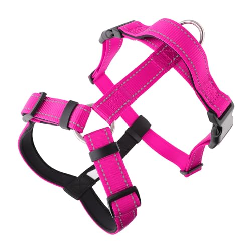 Hundegeschirr Mittelgroße Hunde, Anti Zug Geschirr Mit Kontrolle, No Pull Verstellbar Hundegeschirr Grosse Hunde, Atmungsaktiv Reflexstreifen Tauchmaterial Brustgeschirr (Rosenrot,M) von JXpxbao