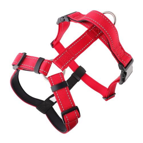 Hundegeschirr Mittelgroße Hunde, Anti Zug Geschirr Mit Kontrolle, No Pull Verstellbar Hundegeschirr Grosse Hunde, Atmungsaktiv Reflexstreifen Tauchmaterial Brustgeschirr (rot,M) von JXpxbao