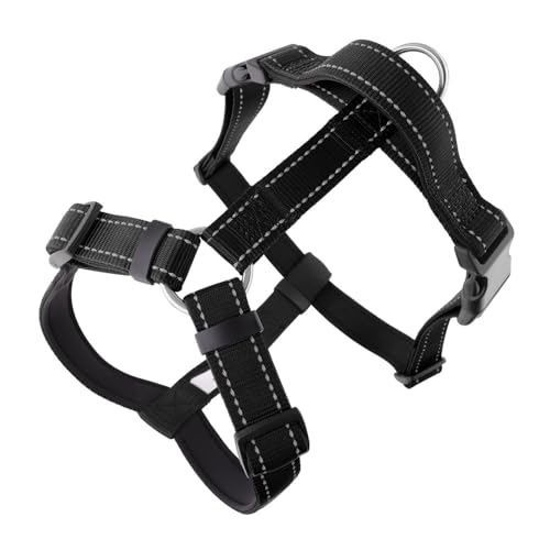 Hundegeschirr Mittelgroße Hunde, Anti Zug Geschirr Mit Kontrolle, No Pull Verstellbar Hundegeschirr Grosse Hunde, Atmungsaktiv Reflexstreifen Tauchmaterial Brustgeschirr (schwarz,M) von JXpxbao