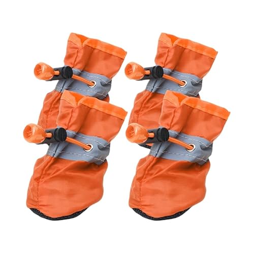 Hundeschuhe Pfotenschutz, 4 Stück Wasserdicht Hunde Schuhe Outdoor Mit Rutschfester Sohle, Verstellbarem Reflektierendem Klettverschluss Hundestiefel Für Kleine Und Mittlere Hunde (1,Orange) von JXpxbao