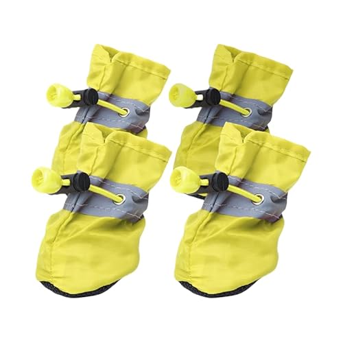Hundeschuhe Pfotenschutz, 4 Stück Wasserdicht Hunde Schuhe Outdoor Mit Rutschfester Sohle, Verstellbarem Reflektierendem Klettverschluss Hundestiefel Für Kleine Und Mittlere Hunde (3,Gelb) von JXpxbao