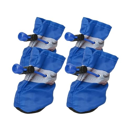 Hundeschuhe Pfotenschutz, 4 Stück Wasserdicht Hunde Schuhe Outdoor Mit Rutschfester Sohle, Verstellbarem Reflektierendem Klettverschluss Hundestiefel Für Kleine Und Mittlere Hunde (4,Blau) von JXpxbao