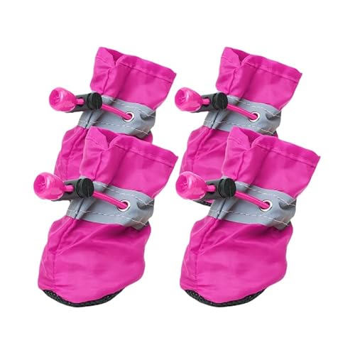Hundeschuhe Pfotenschutz, 4 Stück Wasserdicht Hunde Schuhe Outdoor Mit Rutschfester Sohle, Verstellbarem Reflektierendem Klettverschluss Hundestiefel Für Kleine Und Mittlere Hunde (4,Rosa) von JXpxbao