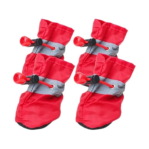 Hundeschuhe Pfotenschutz, 4 Stück Wasserdicht Hunde Schuhe Outdoor Mit Rutschfester Sohle, Verstellbarem Reflektierendem Klettverschluss Hundestiefel Für Kleine Und Mittlere Hunde (7,Rot) von JXpxbao